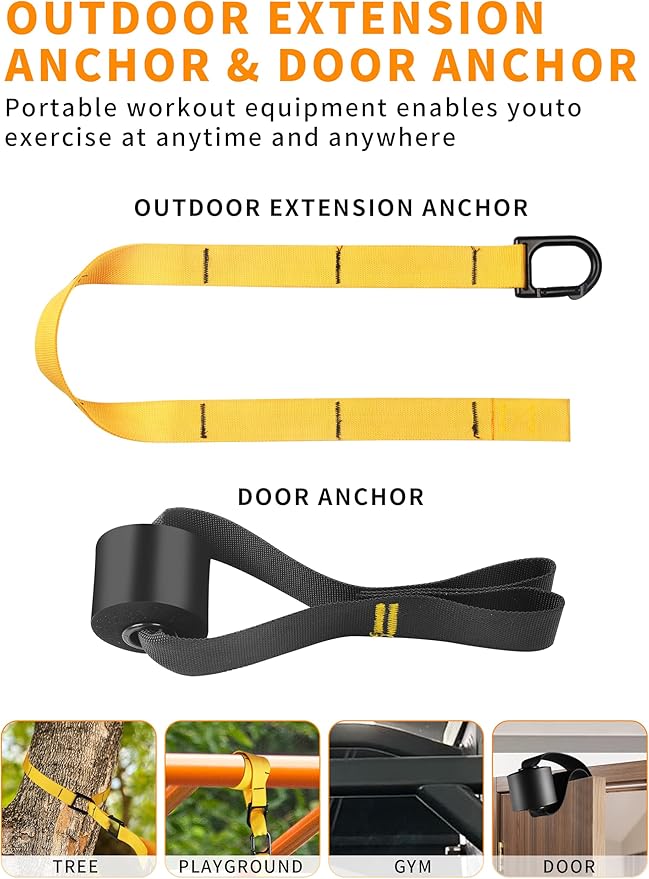 Home Resistance Training Kit, Suspension Trainer Exercise Straps with Handles for Full-Body Workout with 5 Resistance Bands, 1 Carrying Bag and 1 Door Anchor for Home Gym Equipment or Outdoor Workouts