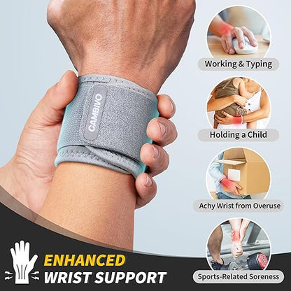 CAMBIVO Wrist Wraps for Men and Women 2 Pack, Adjustable Compression Wrist Brace for Carpal Tunnel, Wrist Support, Pain Relief, Lifting Straps Wrist Bands for Fitness, Weightlifting, Gym Workout