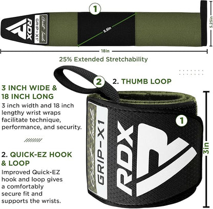 RDX Wrist Wraps for Weightlifting (Pair), IPL USPA Approved, Elasticated 18” Cotton Straps Support with Thumb Loop, Gym Wrap for Weight Lifting Powerlifting Competition Strength Training Bodybuilding