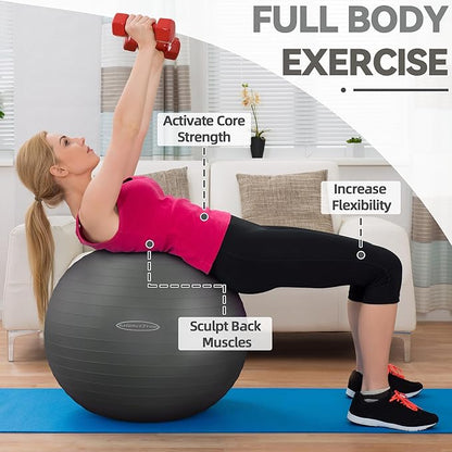 Fitvids Anti-Burst and Slip Resistant Exercise Yoga Fitness Birthing Ball with Quick Pump, 2,000-Pound Capacity, Multiple Colors and Sizes