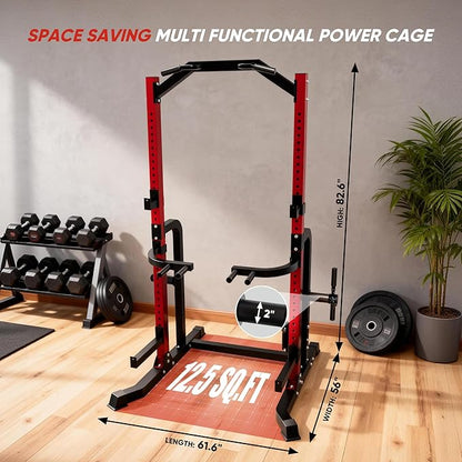 Outdoor Basic Power Cage Squat Rack with Pull-Up Bar & Dip Station, 2400LB Capacity, Multi-Functional Home Gym Rack for Weightlifting, Strength Training, Bench Press