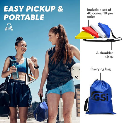GSi Sports Training Cones for Agility Drills – Soccer & Basketball Multi-Sport Field Markers, Durable Flexible Cones in Multiple Shapes & Packs (20–80 Pack)