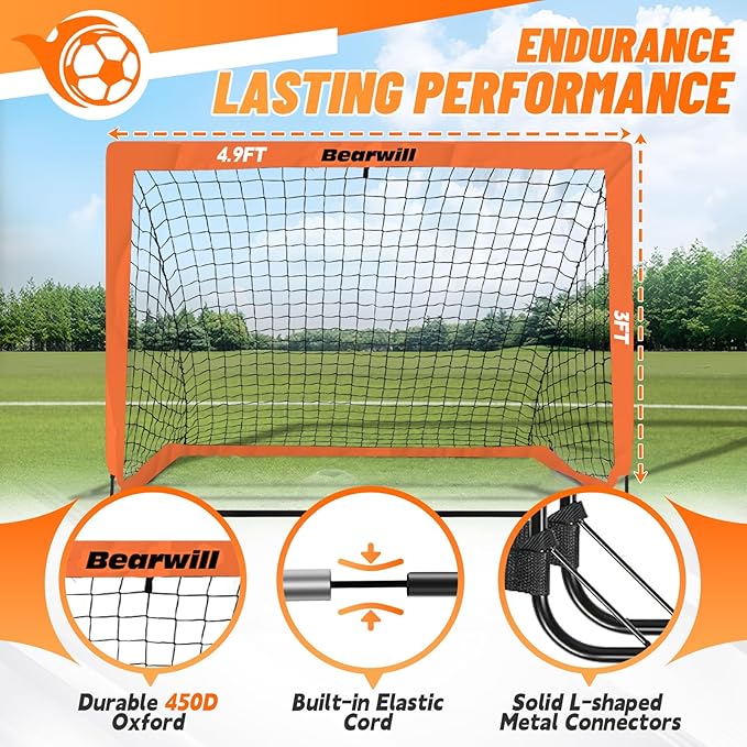 Bearwill Soccer Goal, Kids Soccer Goals for Backyard Set of 2, 4x3ft Portable Soccer Goal Pop Up Soccer Net, Kids Soccer Net Training Equipment with Soccer Ball, Ladder, Cones, Targets