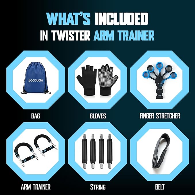 Twister Arm Trainer, Adjustable Home Workout Equipment for Men & Women, Home Gym Chest Trainer, Muscle Builder & Strength Training for Arms, with 2 Springer, Finger Stretcher, Gloves