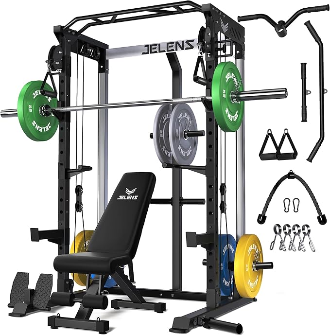 C21 Power Cage, 2000LBS Multi-Function Power Rack with Independent Dual Pulley System, All-in-One Squat Rack for Cable Crossover, Home Gym Workout Machine