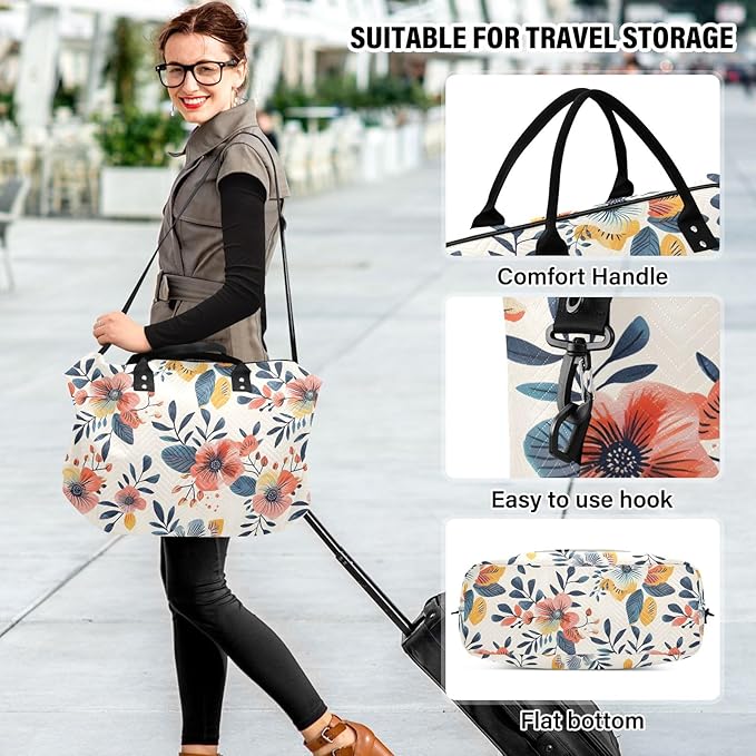 Weekender Bags Travel Duffel Gym Bag Florals Vintage Carry on Overnight Tote Bag with Toiletry Bag for Airplane Travel Trip Gym Yoga