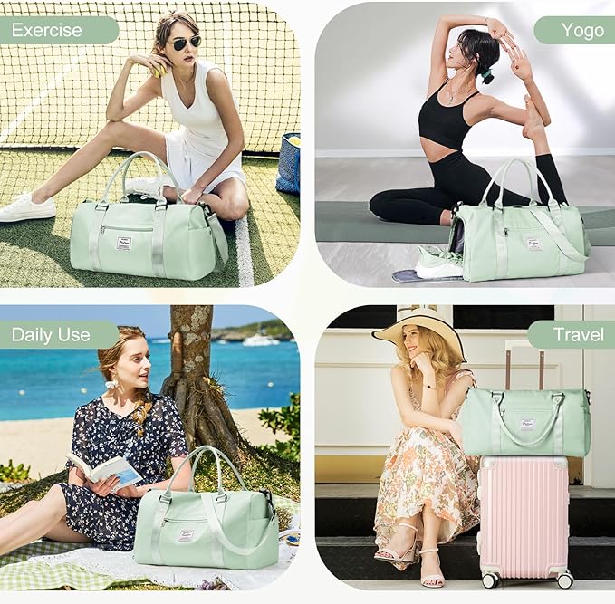 Gym Bag for Women Men with Shoes Compartment,Sports Duffle Bag Personal item travel Duffel Bags Tote Bag Small Carry on Weekender Overnight Bag Workout Dance Bag Hospital Holdalls Mint Green