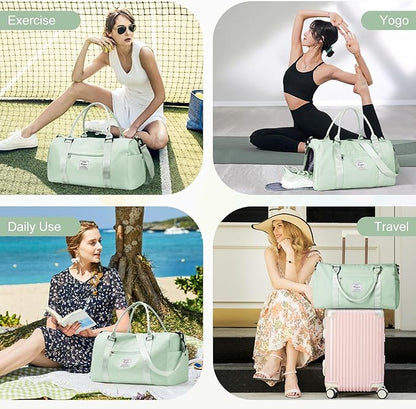 Gym Bag for Women Men with Shoes Compartment,Sports Duffle Bag Personal item travel Duffel Bags Tote Bag Small Carry on Weekender Overnight Bag Workout Dance Bag Hospital Holdalls Mint Green