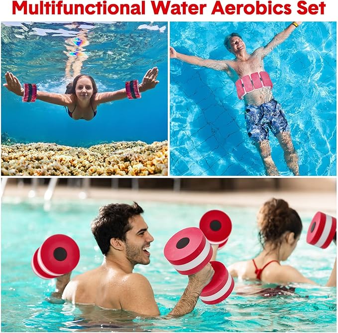 5 Pcs Pool Aquatic Exercise Set Including 2 Lightweight Water Dumbbells, 2 Ankle Swimming Weights, and Swim Belt Water Exercise Equipment for Aquatic Aerobics