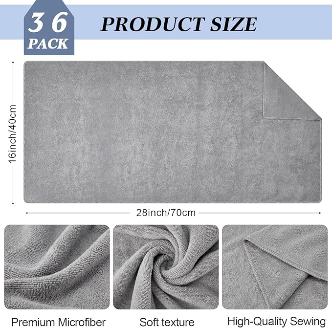 36 Pcs Microfiber Gym Towel 16 x 28 in Bleach Proof Towels Absorbent Soft Sweat Towels Quick Dry Lightweight Towel for Hand Salon Bath Spa Hotel Pool Home Hair Care(Light Grey)