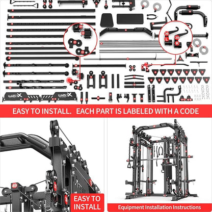 Multi-Purpose Squat Rack,Smith Machine Weight Rack Set with Cable Crossover System, Home Gym Power Racks, Power Racks and Packages