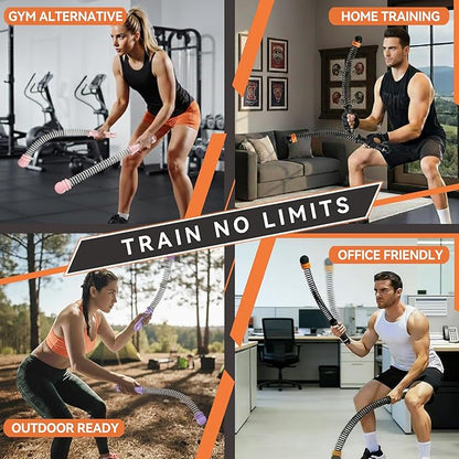 Cordless Battle Ropes Adjustable Trainer, Ropeless Weighted Portable Exercise Equipment for Home Gym Workouts, Compact Arm Strength for Men Women, Heavy Flex Rope Stick Fitness Gift
