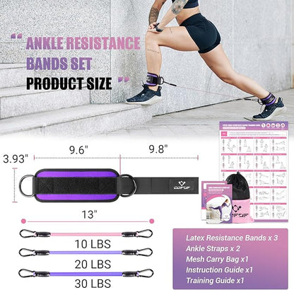 Ankle Resistance Bands with Cuffs, Ankle Bands for Working Out, Kickbacks Hip, Leg Glute Exercise Equipment with Training Poster, Resistance Workout Equipment for Women