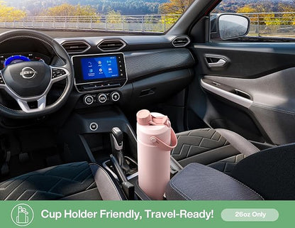 POWCAN 26 oz Insulated Water Bottle with 2-in-1 Straw and Spout Lid, Keep Cold 24H, Leak-Proof, Fits in Car Cup Holder, Stainless Steel Water Bottle for Sports, Travel, and School (Mint)