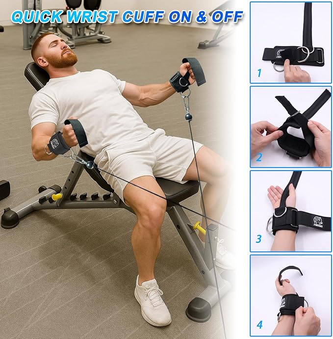 J Bryant Adjustable Wrist Cuffs with Multiple D-Rings, Weight Lifting Straps for Cable Machines, Strength Training, Fitness & Bodybuilding