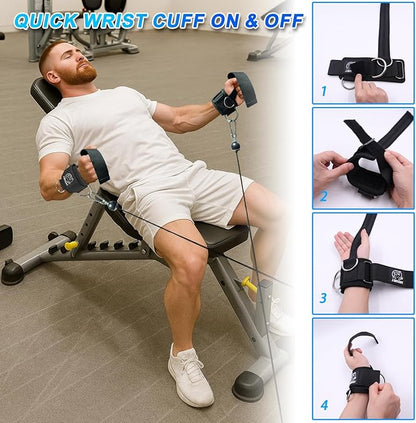 J Bryant Adjustable Wrist Cuffs with Multiple D-Rings, Weight Lifting Straps for Cable Machines, Strength Training, Fitness & Bodybuilding