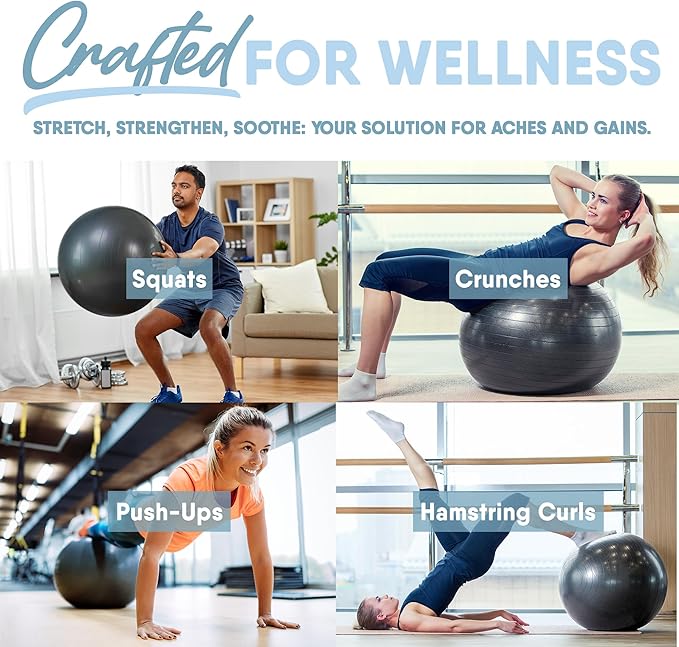 MICRODRY - Exercise Ball for Yoga, Pilates, Core-Enhancement, Strength Training & More, Balance Ball for Enhancing Flexibility, Pump Included, Grey