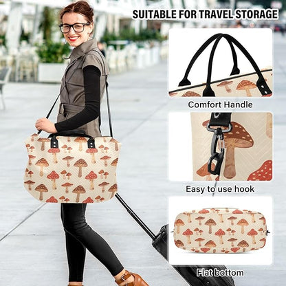 Weekender Bags Travel Duffel Gym Bag Mushrooms Retro Carry on Overnight Tote Bag with Toiletry Bag for Airplane Travel Trip Gym Yoga
