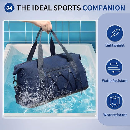 Lightweight Gym Bag for Men & Women, Water Resistant Sports Duffel Bag with Shoe Compartment & Wet Pocket for Travel Weekender & Fitness, Blue