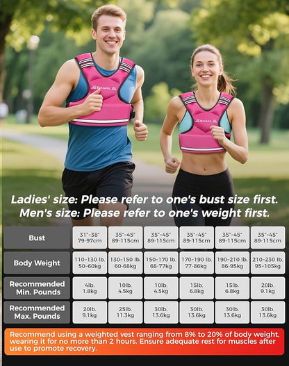 BAGAIL Adjustable Weighted Vest 4-10lb/12-18lb/20-32lb, Comfortable X-Shape & U-Neck Weight Vest for Women and Men Walking with 6 Removable Weights, Large Pocket and Reflective Strips