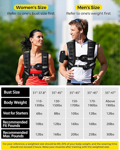 PACEARTH Weighted Vest,6lb/8lb/10lb/12lb/16lb/20lb/25lb/30lb Weight Vest with Reflective Stripe, Body Weight Vests for Women, Men, Weight Loss Workout, Strength Training, Running, Walking, Jogging