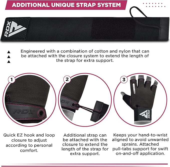 RDX Weight Lifting Gloves, Additional Stretchable Long Wrist Support, Full Palm Grip, Men Women Fitness HIIT Workout, Bodybuilding Powerlifting Strength Training Cycling Exercise Home Gym Equipment