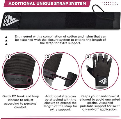 RDX Weight Lifting Gloves, Additional Stretchable Long Wrist Support, Full Palm Grip, Men Women Fitness HIIT Workout, Bodybuilding Powerlifting Strength Training Cycling Exercise Home Gym Equipment