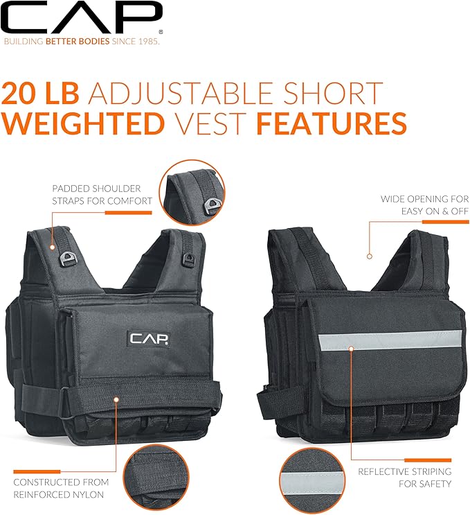 CAP Barbell Adjustable Weighted Vest | 20-150 lbs | Heavy-Duty Workout Vest with Removable Iron Weights for Strength Training, Cardio, Running, and Calisthenics