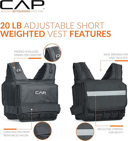 CAP Barbell Adjustable Weighted Vest | 20-150 lbs | Heavy-Duty Workout Vest with Removable Iron Weights for Strength Training, Cardio, Running, and Calisthenics