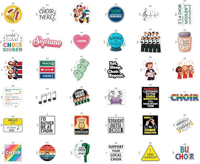 100Pcs Choir Stickers and Decals for Water Bottle, Laptops - Choir Gifts for Choir Director - Music & Singing Stickers, Gift for Women & Men