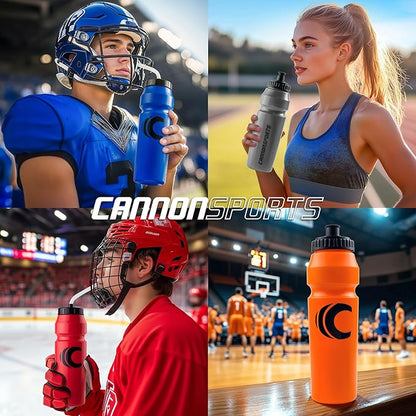 Cannon Sports 1 Liter Sports Water Bottle, BPA-Free, 34 Oz Capacity, Large Mouth, 2 lids (Straw and Squeeze), Great For Helmet Sports Such As Hockey, Lacrosse, Football, Boxing (6 Pack) (Purple)