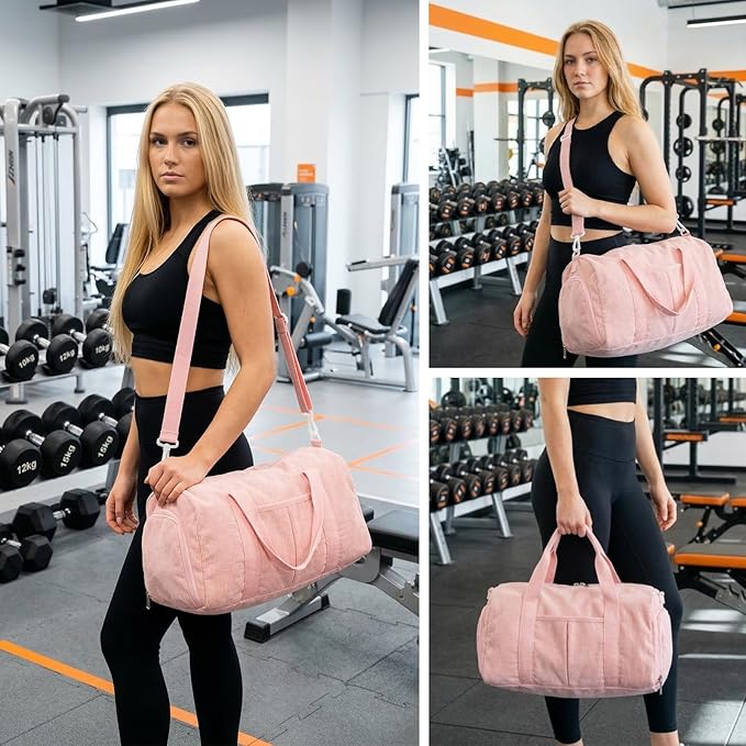2PCS Gym bag for women, Duffle Bag with Wet Pocket & Shoe Compartment and item bag, Duffle Bag for Travel, Sports, Fitness & Workout