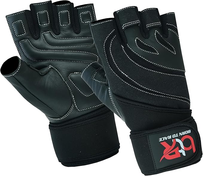 Weight Lifting Leather Padded Gloves for Men and Women Fingerless Body Building Long Wrist Support Training Gym Exercise Powerlifting Gloves Unisex Design