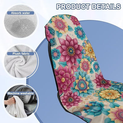 Bulopur Boho Mandala Floral Sweat Proof Towel for Car Seat Soft Comfortable Car Seat Towel Front Seats Cover After Gym Beach Yoga Workout Removable Bohemian Automotive Accessories