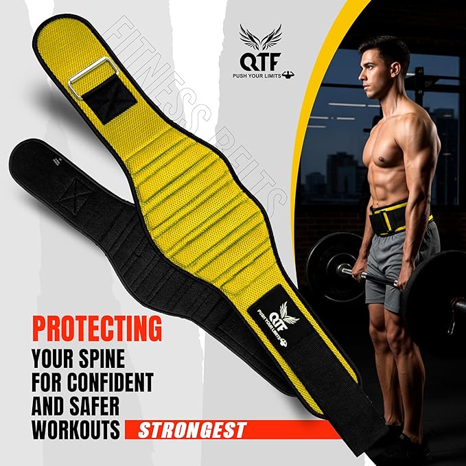QTF Fitness Neoprene Weight Lifting Belt - Adjustable 6" Gym Support for Stability & Lumbar Support - Sweat Resistant Weightlifting Belt for Men & Women for Squats, Deadlifts & Bench Presses