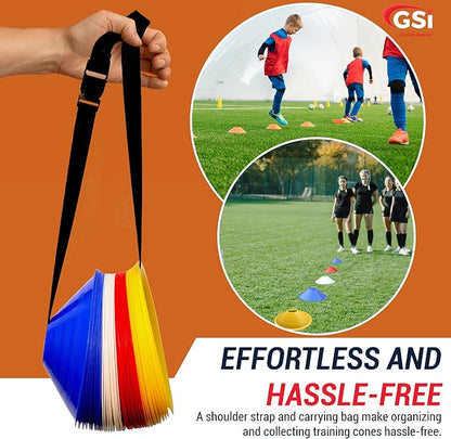 GSi Sports Training Cones for Agility Drills – Soccer & Basketball Multi-Sport Field Markers, Durable Flexible Cones in Multiple Shapes & Packs (20–80 Pack)