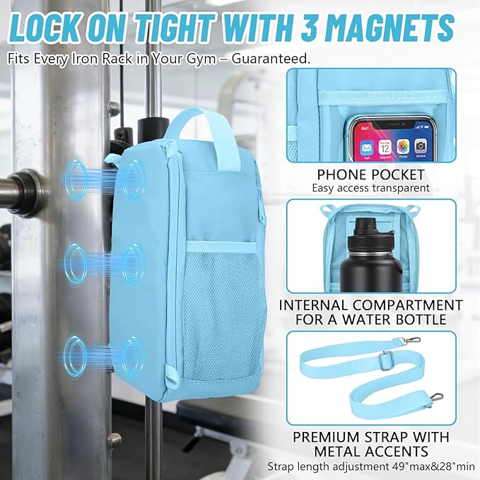 Magnetic Gym Water Bottle Bag with Strong Magnet Holder for Men and Women, Small Carrying Pouch for Phone Keys and Earbuds, Secure Metal Attachment for Gym and Sports Use