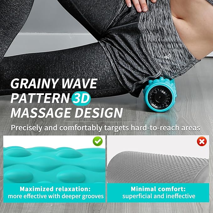 High-Density Vibrating Foam Roller Blue with 4 Customizable Speeds for Deep Tissue Massage, Muscle Recovery and Pain Relief -Rechargeable with Portable Bag