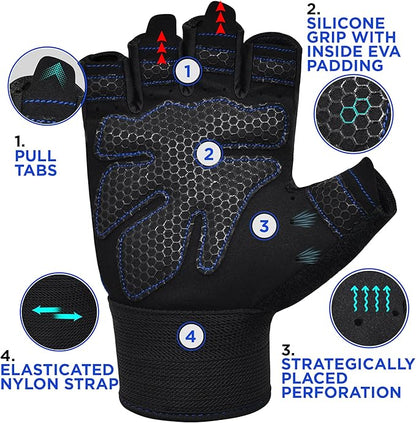 RDX Weight Lifting Gloves Gym Fitness Workout, Anti Slip Padded Full Palm Protection, Ultra Ventilated, Bodybuilding Strength Training HIIT WOD Exercise, Half Finger Men Women Cycling Rowing Climbing