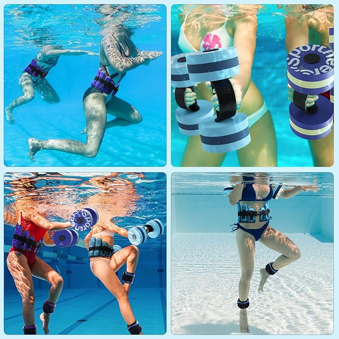 Sportneer Aquatic Exercise Equipment Water Aerobics Combo Set Includes High Density Water Weights Dumbbell Aqua Belt Water Ankle Weights for Pool Exercise Aquatic Therapy Pool Fitness Water Exercise