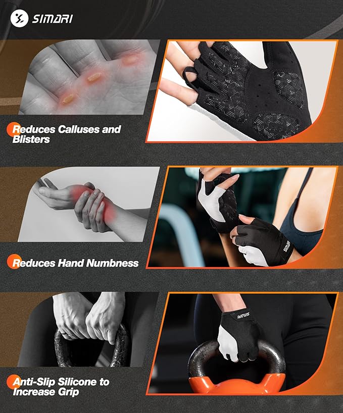 SIMARI GEL Pad Cycling Gloves for Men & Women, Workout Gloves with Cushion, Breathable, Grip, Gift for Gym Exercise, Biking, Weight Lifting Training, Fitness, Black, Pink, Cyan, White Size XS S M L XL