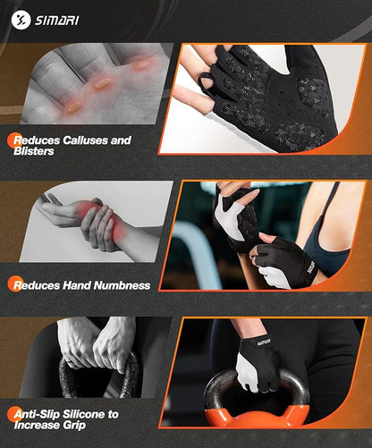SIMARI GEL Pad Cycling Gloves for Men & Women, Workout Gloves with Cushion, Breathable, Grip, Gift for Gym Exercise, Biking, Weight Lifting Training, Fitness, Black, Pink, Cyan, White Size XS S M L XL
