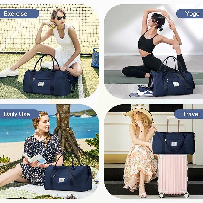 Gym Bag for Women with Shoes Compartment,Small Duffel Bag Sport bag with Toiletry Bag Overnight Travel Tote Bags Weekender Carry on Bag Personal Item Bags for Airlines Dark Blue