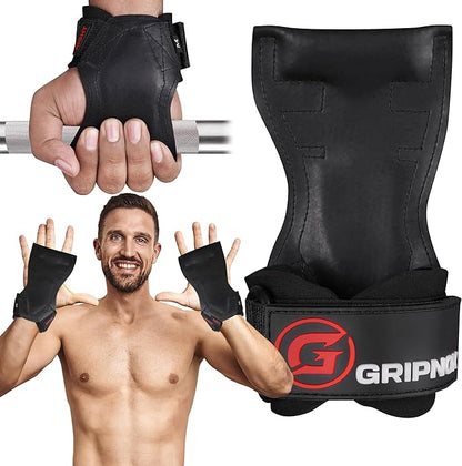 Premium Weight Lifting Grips & Straps for Deadlifts & Powerlifting – Anti-Slip Leather and Rubber Grip with Padded Wrist Wrap Support –