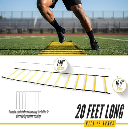 Agility Ladder, 2 Pack - Exercise and Training Ladder Set with Ground Stakes for Football, Soccer, Tennis, and More - Improves Speed & Fitness - Complete with Carrying Bag