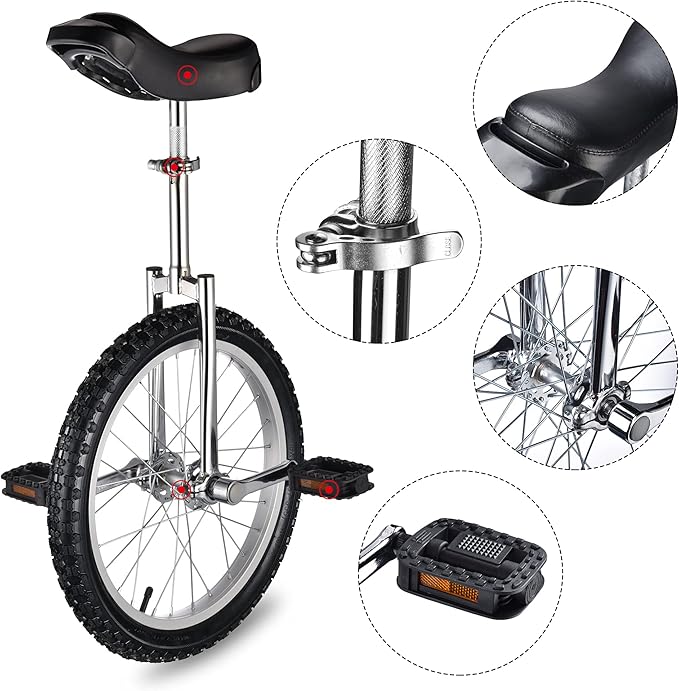 AW 16/18/20/24 Inch Wheel Outdoor Unicycle Adjustable Seat Exercise Bicycle Fit Adults Kids Outdoor Sports Fitness Exercise, for Choice