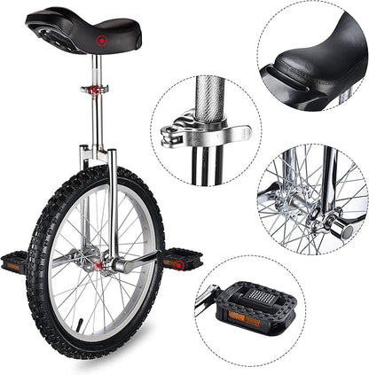 AW 16/18/20/24 Inch Wheel Outdoor Unicycle Adjustable Seat Exercise Bicycle Fit Adults Kids Outdoor Sports Fitness Exercise, for Choice