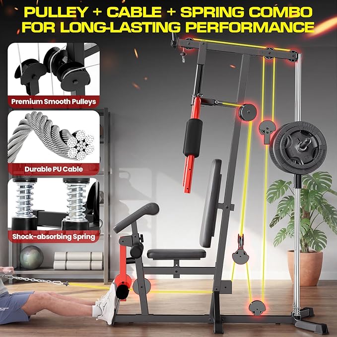 OPPSDECOR Home Gym Equipment, Multifunctional Workout Station with Pulley System, All in One Adjustable Exercise Equipment with LAT Pulldown & Chest Press & PEC Deck Fly & Leg Extension & Rowing