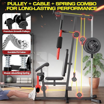 OPPSDECOR Home Gym Equipment, Multifunctional Workout Station with Pulley System, All in One Adjustable Exercise Equipment with LAT Pulldown & Chest Press & PEC Deck Fly & Leg Extension & Rowing