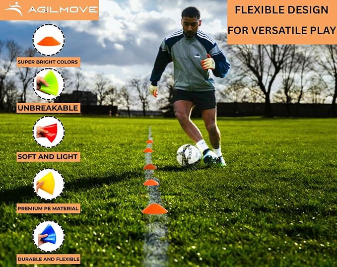 Flexible Soccer Cones (Set of 60/50/40/25) with Mesh Bag & Strap, Sports Cones for Soccer, Basketball, Football Training Equipment, Agility Soccer Cones for Drills Training